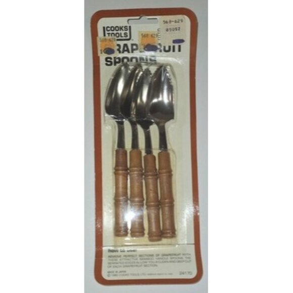 Vtg Mcm Japan Bamboo Grapefruit Spoons NIP Cooks Tools Set 4 - Picture 1 of 4